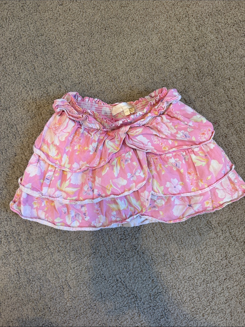 Love Shack Fancy Pink Floral Tiered Skirt